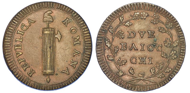 PRIMA REPUBBLICA ROMANA, 1798-1799. 2 Baiocchi. Roma.  - Auction Numismatics - Cambi Casa d'Aste