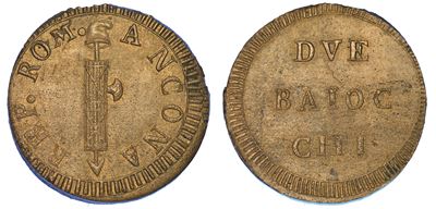 Prima Repubblica Romana, 1798-1799. 2 Baiocchi. Ancona.