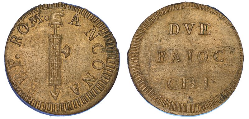 PRIMA REPUBBLICA ROMANA, 1798-1799. 2 Baiocchi. Ancona.  - Auction Numismatics - Cambi Casa d'Aste