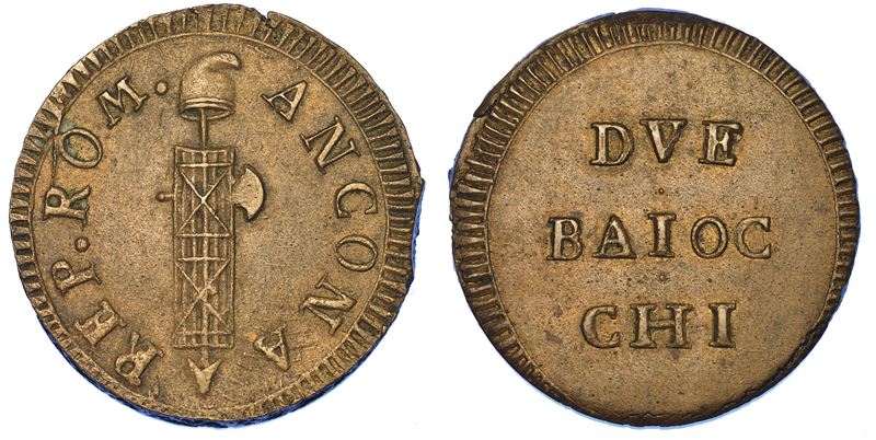 PRIMA REPUBBLICA ROMANA, 1798-1799. 2 Baiocchi. Ancona.  - Auction Numismatics - Cambi Casa d'Aste