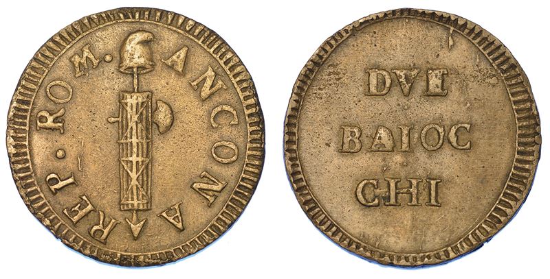 PRIMA REPUBBLICA ROMANA, 1798-1799. 2 Baiocchi. Ancona.  - Auction Numismatics - Cambi Casa d'Aste