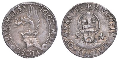 Milano. Gian Galeazzo Maria Sforza - Reggenza di Ludovico Maria Sforza, 1480-1494. Grosso da 5 So...