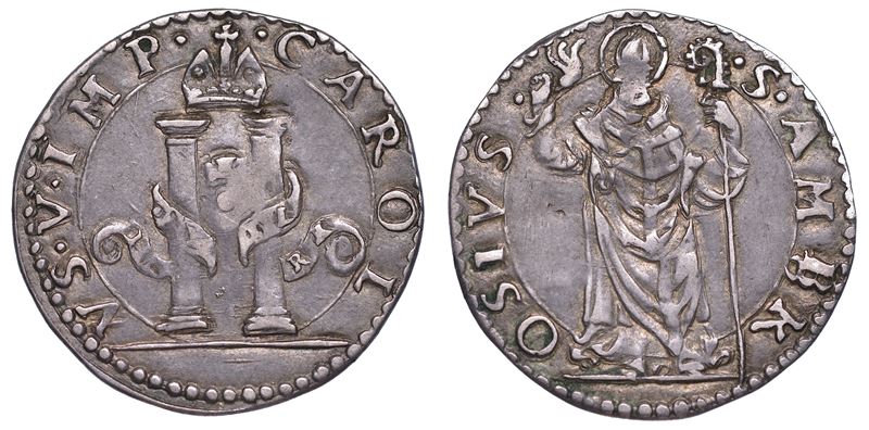 MILANO CARLO V D'ASBURGO, 1535-1556. Denaro da 8 Soldi.  - Auction Numismatics - Cambi Casa d'Aste