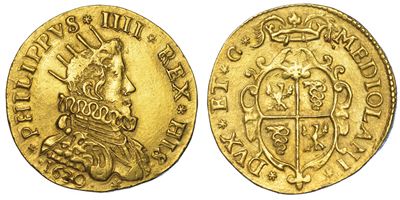 Milano. Filippo IV D’asburgo, 1621-1665. Doppia da Due o Quadrupla 1630.