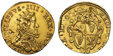 Milano. Filippo IV D’asburgo, 1621-1665. Doppia da Due o Quadrupla 1630.