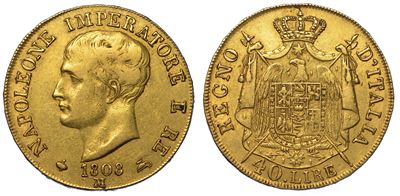 Milano. Napoleone I, 1805-1814. 40 Lire 1808.