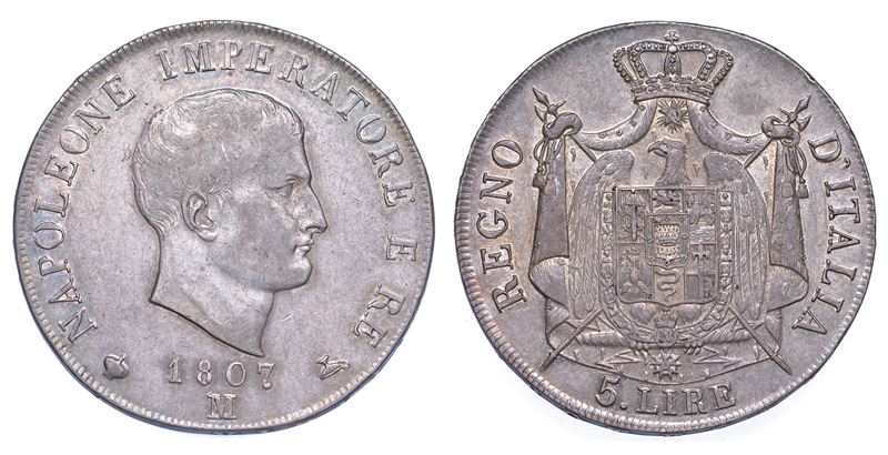 MILANO. NAPOLEONE I, 1805-1814. 5 Lire 1807.  - Auction Numismatics - Cambi Casa d'Aste