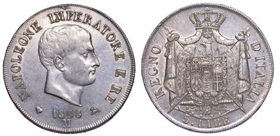 Milano. Napoleone I, 1805-1814. 5 Lire 1808.