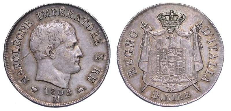MILANO. NAPOLEONE I, 1805-1814. 2 Lire 1808.  - Auction Numismatics - Cambi Casa d'Aste
