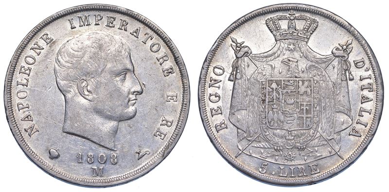 MILANO. NAPOLEONE I, 1805-1814. 5 Lire 1808.  - Auction Numismatics - Cambi Casa d'Aste