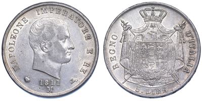 Milano. Napoleone I, 1805-1814. 5 Lire 1811.