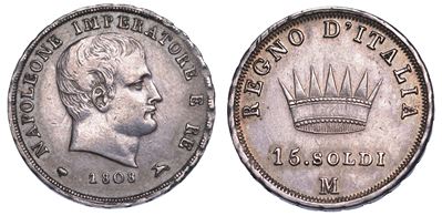 Milano. Napoleone I, 1805-1814. 15 Soldi 1808.