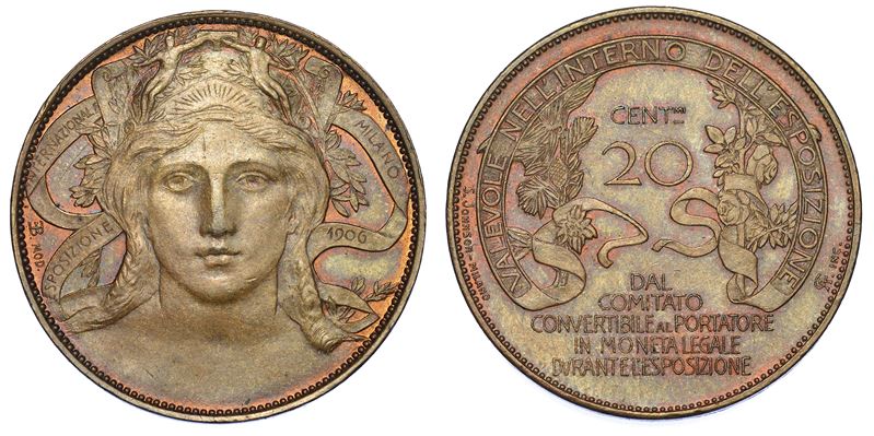 MILANO. VITTORIO EMANUELE III DI SAVOIA, 1900-1946. Buono da 20 Centesimi. Esposizione di Milano 1906.  - Auction Numismatics - Cambi Casa d'Aste