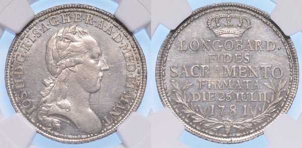 MILANO. GIUSEPPE II D'ASBURGO-LORENA, 1780-1790. Lira del giuramento 1781.