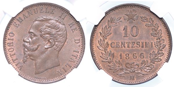 MILANO. VITTORIO EMANUELE II DI SAVOIA, 1861-1878 (RE D’ITALIA). 10 Centesimi 1866.
