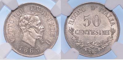 Milano. Vittorio Emanuele II di Savoia, 1861-1878 (re D’italia). 50 Centesimi 1863.