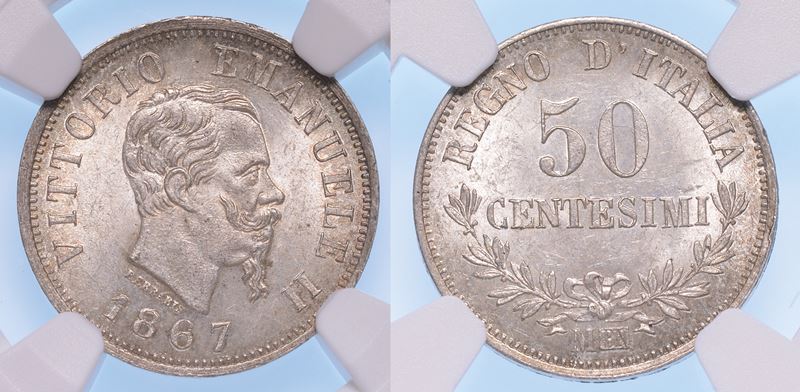 MILANO. VITTORIO EMANUELE II DI SAVOIA, 1861-1878 (RE D’ITALIA). 50 centesimi 1867.  - Auction Numismatics - Cambi Casa d'Aste