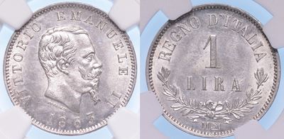 Milano. Vittorio Emanuele II di Savoia, 1861-1878 (re D’italia). Lira 1863.