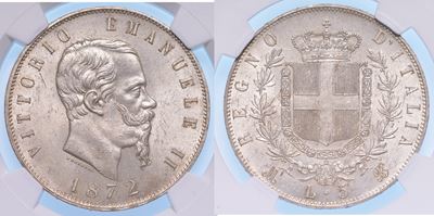 Milano. Vittorio Emanuele II di Savoia, 1861-1878 (re D’italia). 5 Lire 1872.