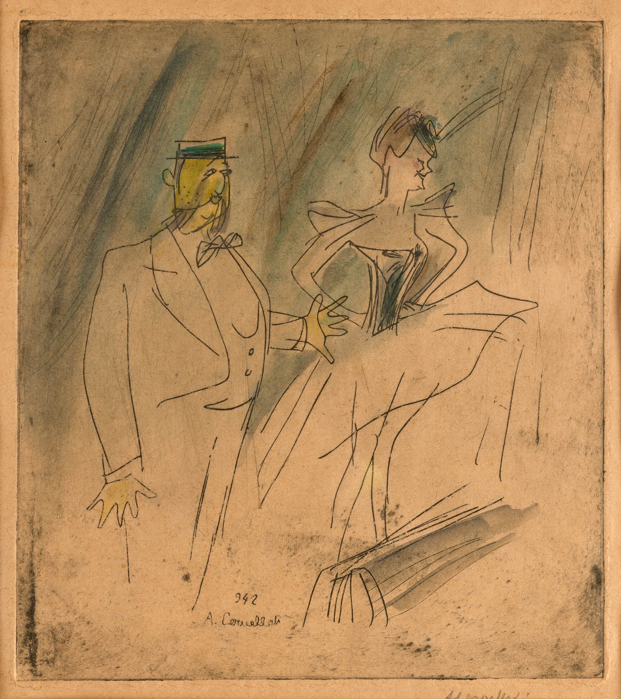 Alessandro Cervellati - Coppie — due incisioni acquerellate, 1942