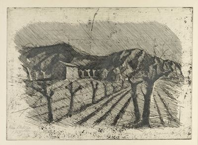 Paesaggio con campo arato e gelsi (acquaforte)