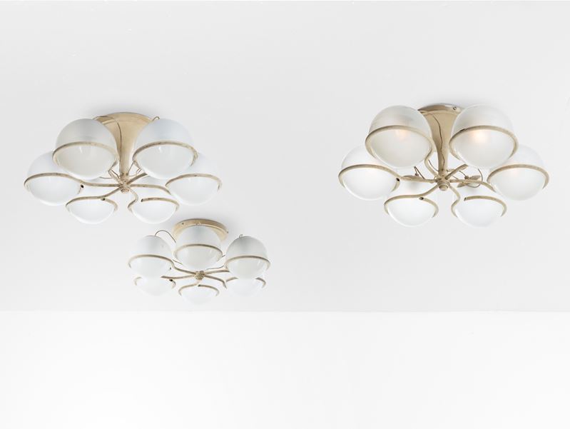 Gino Sarfatti : Tre lampade a sospensione mod. 2042/6.  - Auction Design 200 - Cambi Casa d'Aste