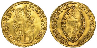 Venezia. Marc’antonio Giustinian (107° Doge: 1684-1688). Zecchino di Imitazione Orientale.