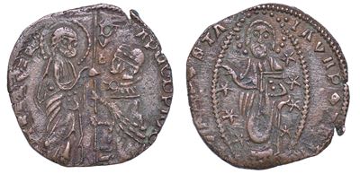 Zecca incerta (Lombardia?), Falsificazione in rame del ducato veneziano, XIV-XV secolo