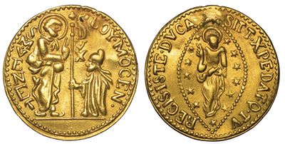 Levante. Imitazione Orientale dello Zecchino Veneziano di Alvise II Mocenigo, 1700-1709.