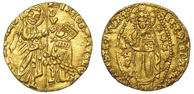 Metelino ed Enos. Giacomo Gattilusio, 1376-1396. Imitazione Orientale dello Zecchino Veneziano.