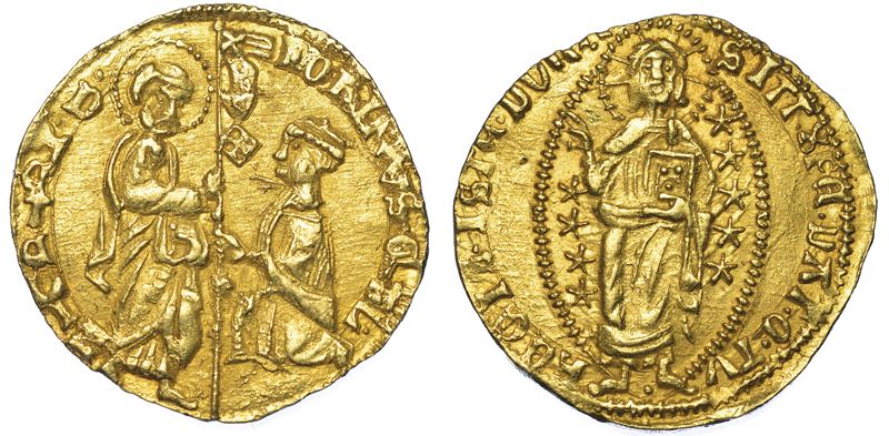 METELINO ED ENOS. DORINO GATTILUSIO, 1400-1449. Imitazione orientale dello zecchino veneziano.  - Auction Numismatics - Cambi Casa d'Aste