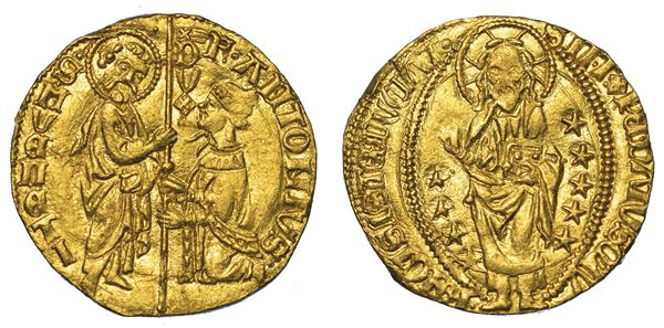 RODI. ANTONIO FLUVIAN DE RIVIERE (35° Gran Maestro dell'Ordine dei Cavalieri Ospitalieri), 1421-1437. Imitazione del ducato veneziano.