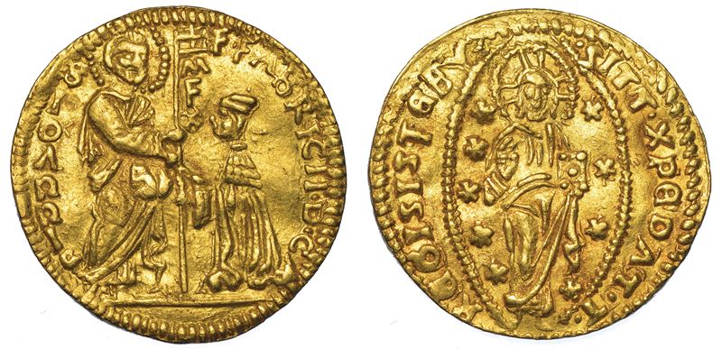 RODI. FABRIZIO DEL CARRETTO (43º Gran Maestro dell'Ordine dei Cavalieri Ospitalieri), 1513-1521. Imitazione del ducato veneziano.  - Auction Numismatics - Cambi Casa d'Aste