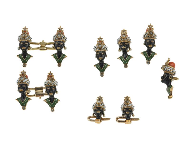 Set of enamel and gold men's accessories  - Auction Fine Jewels - Cambi Casa d'Aste