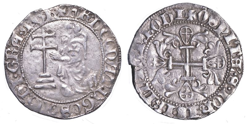 RODI. DIEUDONNÉ DE GOZON (27º Gran Maestro dell'Ordine dei Cavalieri Ospitalieri di Rodi e Malta), 1346-1353. Gigliato.  - Asta Numismatica - Cambi Casa d'Aste