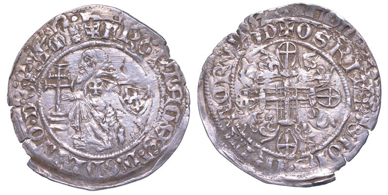 RODI. ROBERT DI JUILLY (31º Gran Maestro dell'Ordine dei Cavalieri Ospitalieri di Rodi e Malta), 1374-1376. Gigliato.  - Asta Numismatica - Cambi Casa d'Aste