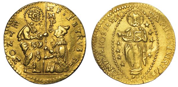 MALTA. PIETRO GUIDALOTTI DEL MONTE (50º Gran Maestro dell'Ordine dei Cavalieri Ospitalieri di Rodi e Malta), 1568-1572. Imitazione orientale dello zecchino veneziano.