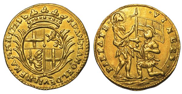 MALTA. ANTONIO MANUEL DE VILHENA (66º Gran Maestro dell'Ordine dei Cavalieri Ospitalieri di Rodi e Malta), 1722-1736. Zecchino 1725.