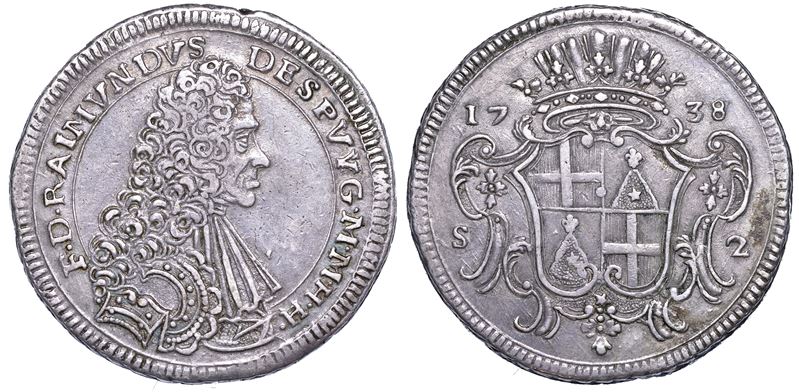 MALTA. RAMON DE DESPUIG (67º Gran Maestro dell'Ordine dei Cavalieri Ospitalieri di Rodi e Malta), 1736-1741. 2 scudi 1738.  - Auction Numismatics - Cambi Casa d'Aste