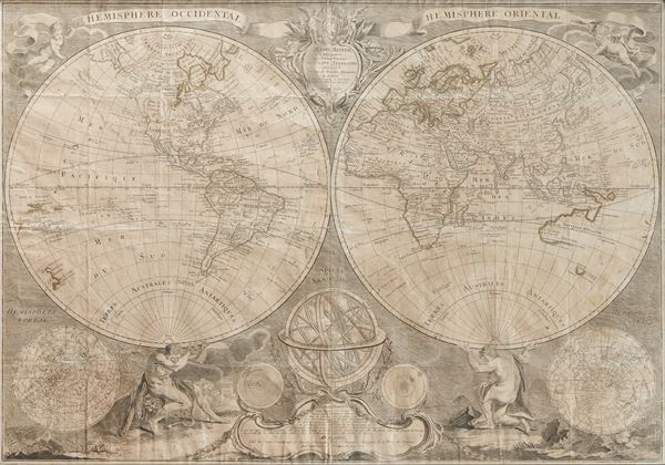 Javier Jean (notizie dal 1746-1782) - Longchamps S.G. Mappe Monde, contenant les Parties Connues du Globe Terrestre...A Paris, 1754