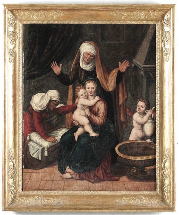 Scuola del XVII secolo Madonna con Bambino e Sant'Anna
