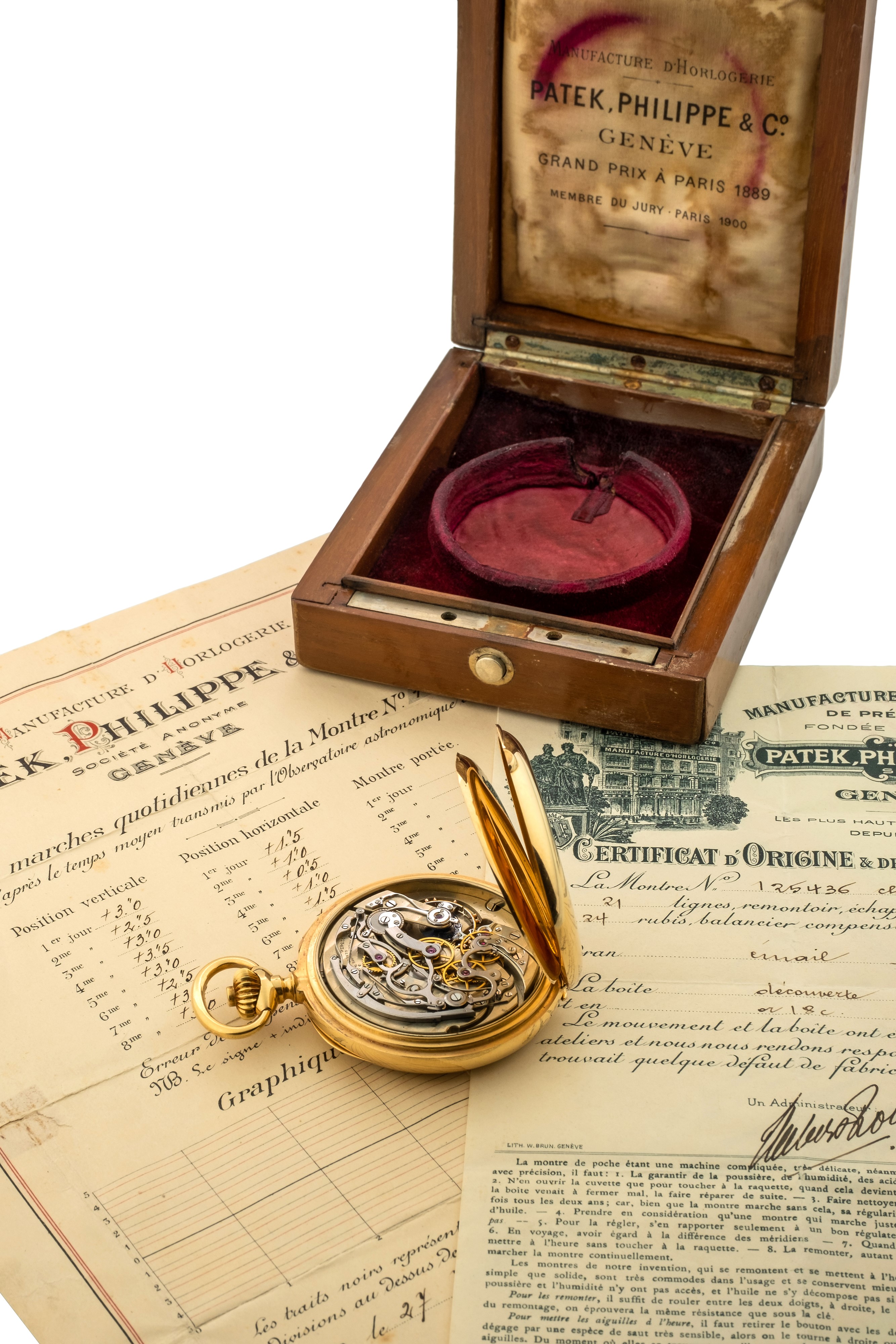 Patek Philippe - Cronografo da Tasca in Oro Giallo 18k, Quadrante in Smalto Bianco con Numeri Ara...