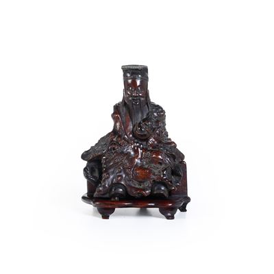 Figura in Legno Raffigurante Dignitario, Cina, Dinastia Qing, XIX Secolo