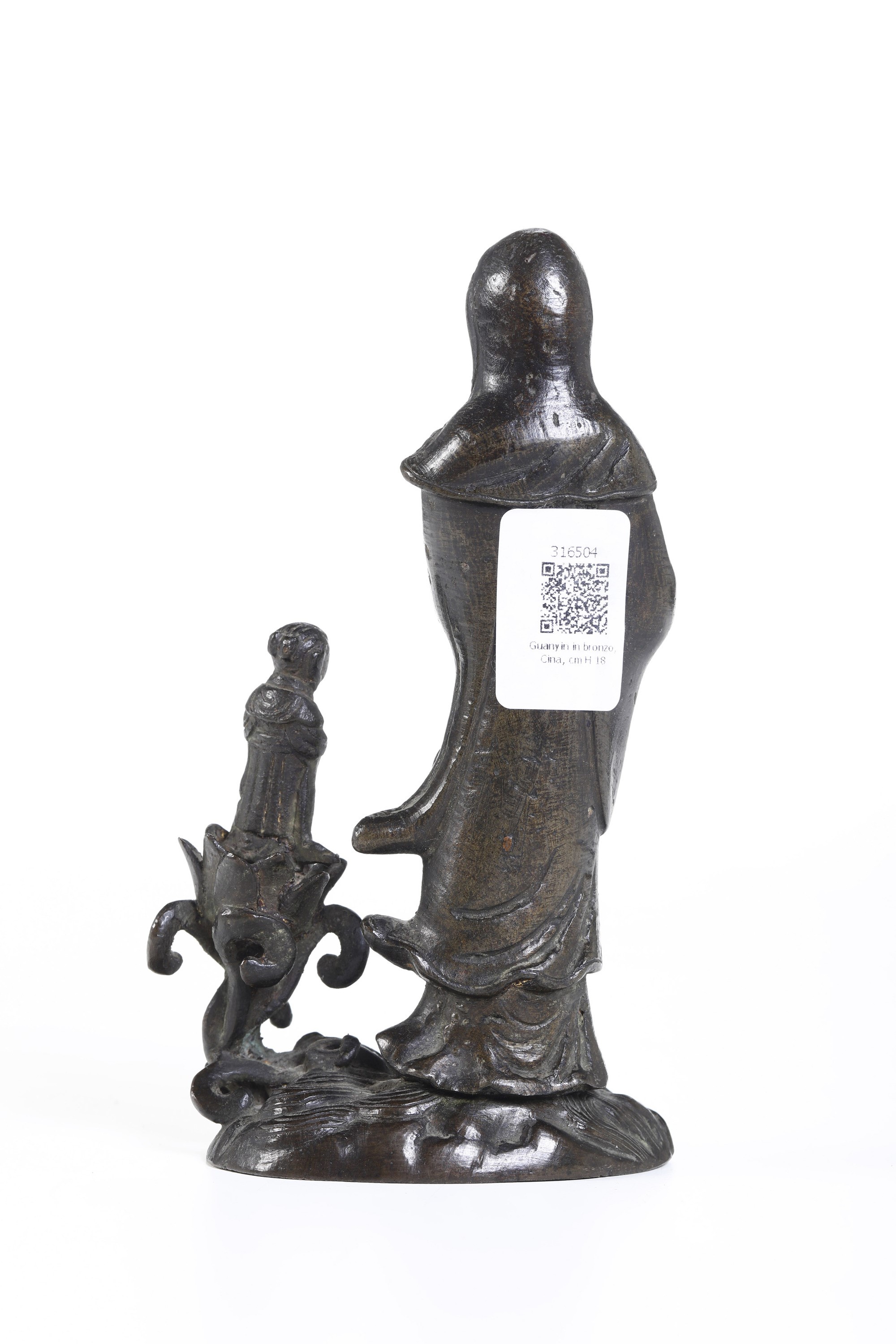 Figura in Bronzo Raffigurante Guanyin con Bambina, Cina, Dinastia Qing, XIX Secolo