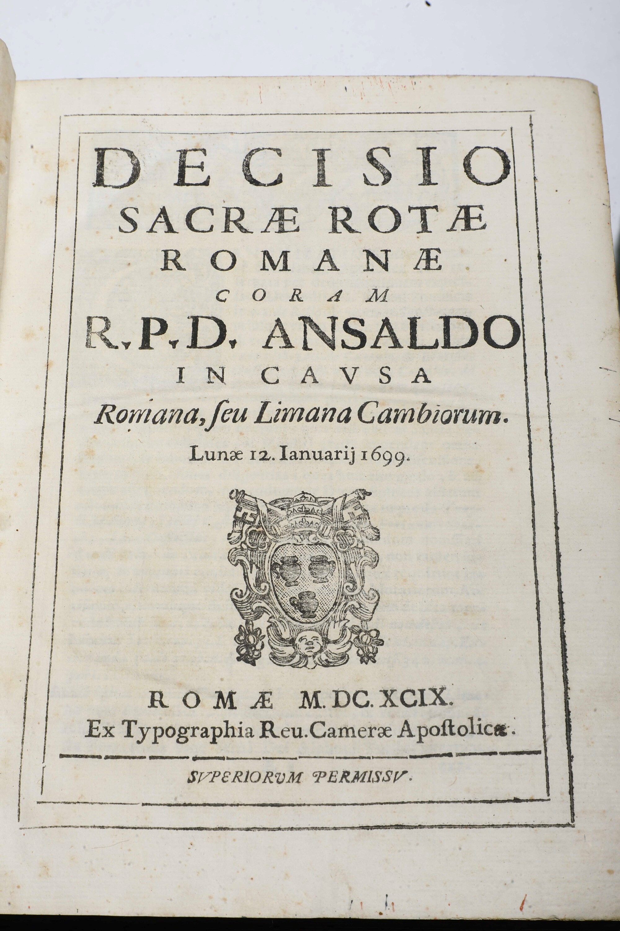 Decisiones Diversorum Sacrae Rotae Romanaeroma, Ex Typographia Rev. Camerae Apostolocae, 1697-170...