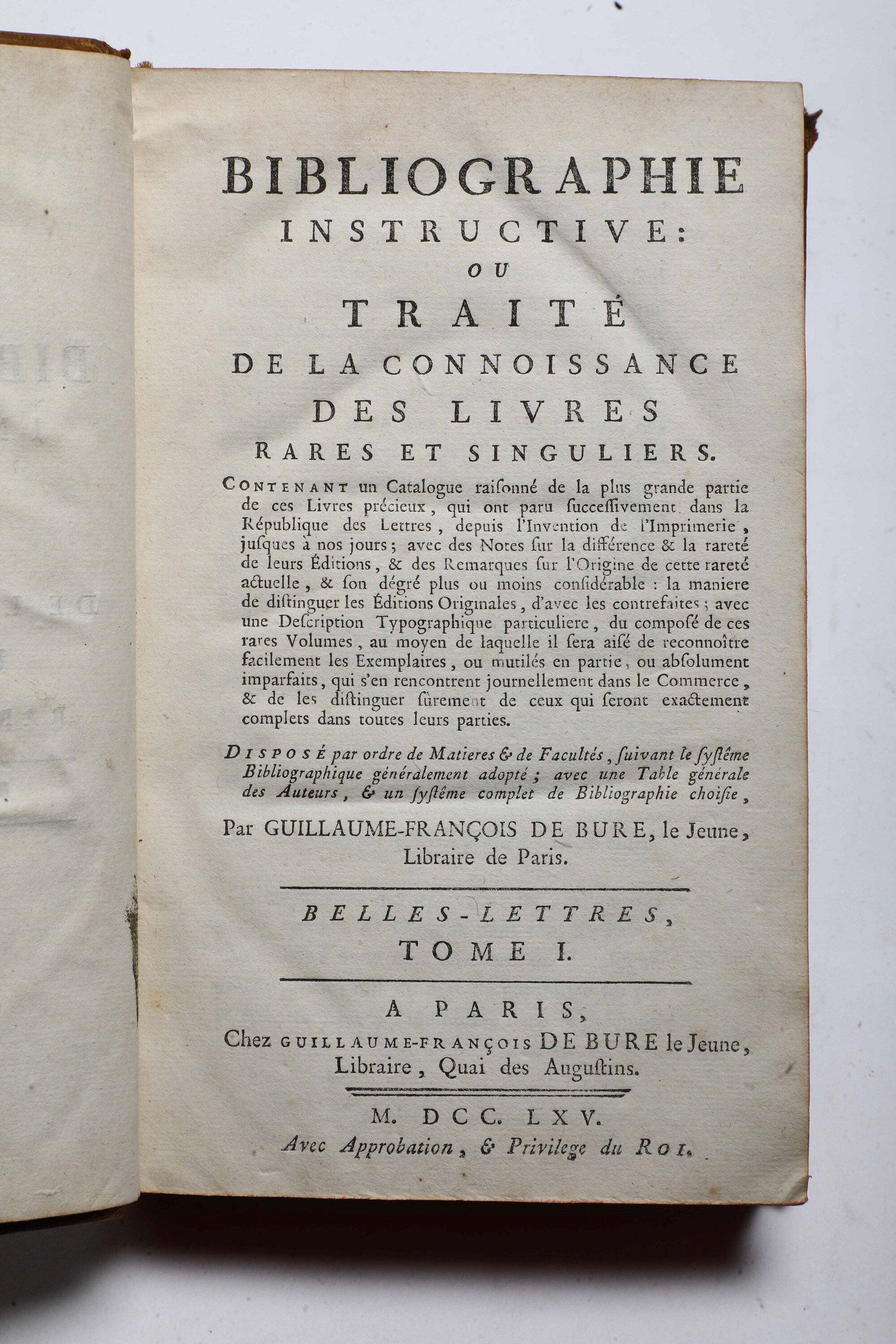 Bure, Guillaume-François de le Jeune, Bibliographie istructive - Supplement à la bibliographie, i...
