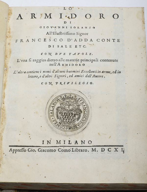 Soranzo Giovanni (1245-1328) Lo Armidoro.. In Milano, appresso Gio. Giacomo Conmo libraio, 1611