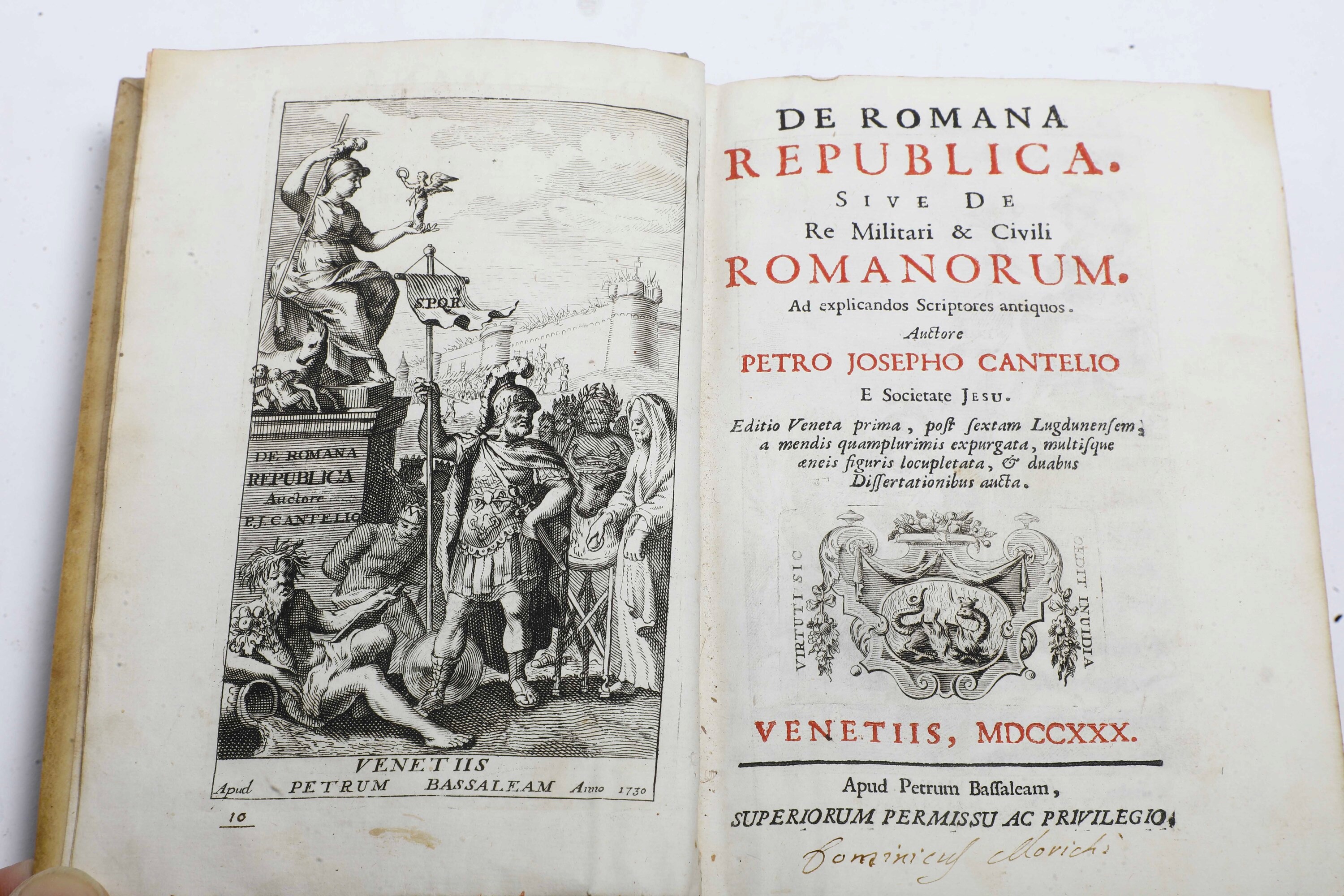 Cantelio, Petro Josepho, De Romana Republica, in-8°, Venetiis, 1730