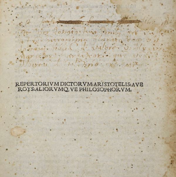 Aristotele, Averroè, altri Repertorium dictorum Aristotelis, Averoys, aliorumque philosophorum Bologna,  [..]