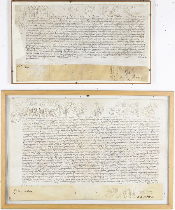 Due manoscritti, presumibilmente documenti notarili. XV-XVI secolo (Bolle papali)